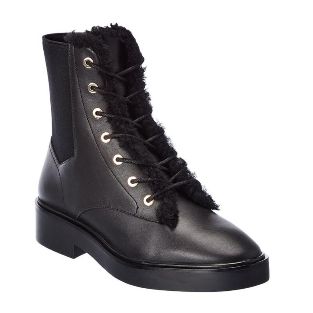 Stuart Weitzman Black Henley Chill Leather Combat Boots/Booties Boots/Booties.Si
